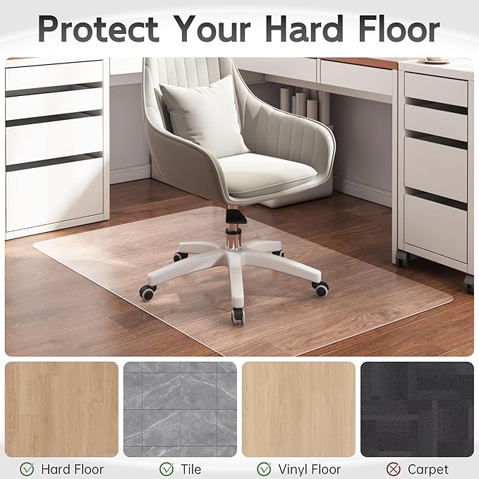 Office Chair Mat for Hardwood Floor, 1/8" Thick 53"x 45" Crystal Clear Hard - Image 2