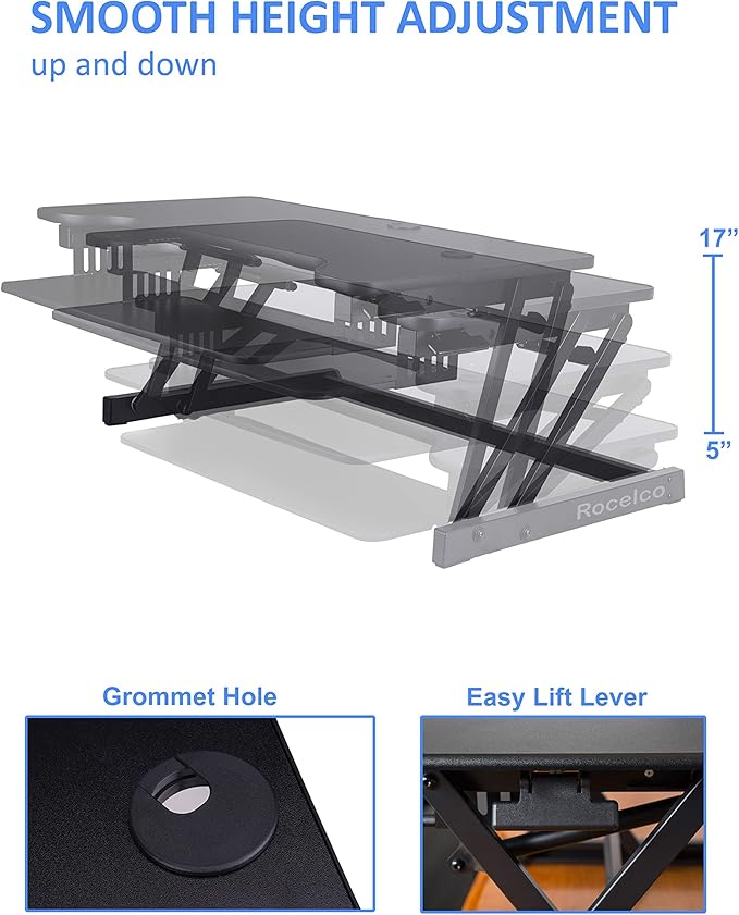 Rocelco 37.5" Height Adjustable Standing Desk Converter - Image 2