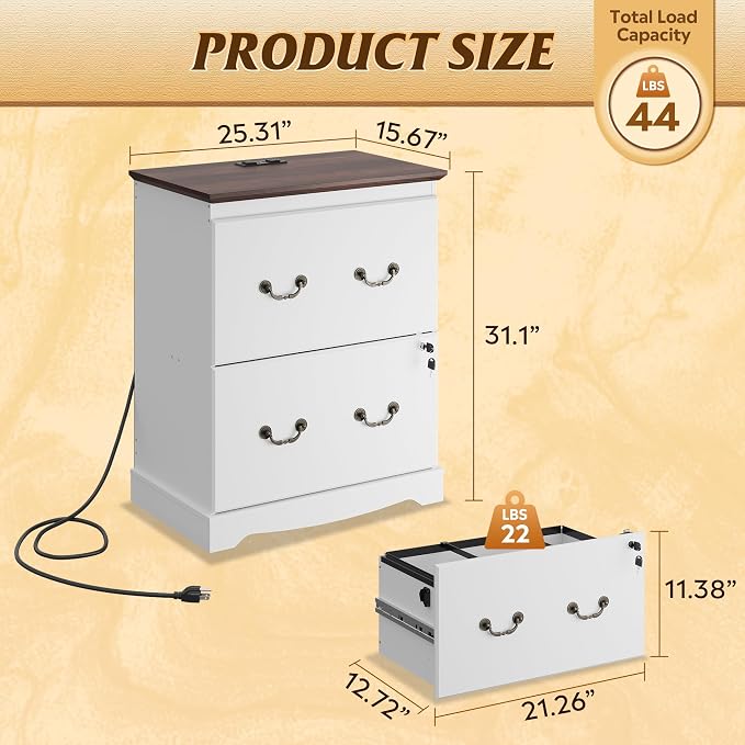 DEVAISE 2 Drawer File Cabinet, Lateral Vintage Farmhouse Wood Filing Cabinet - Image 3