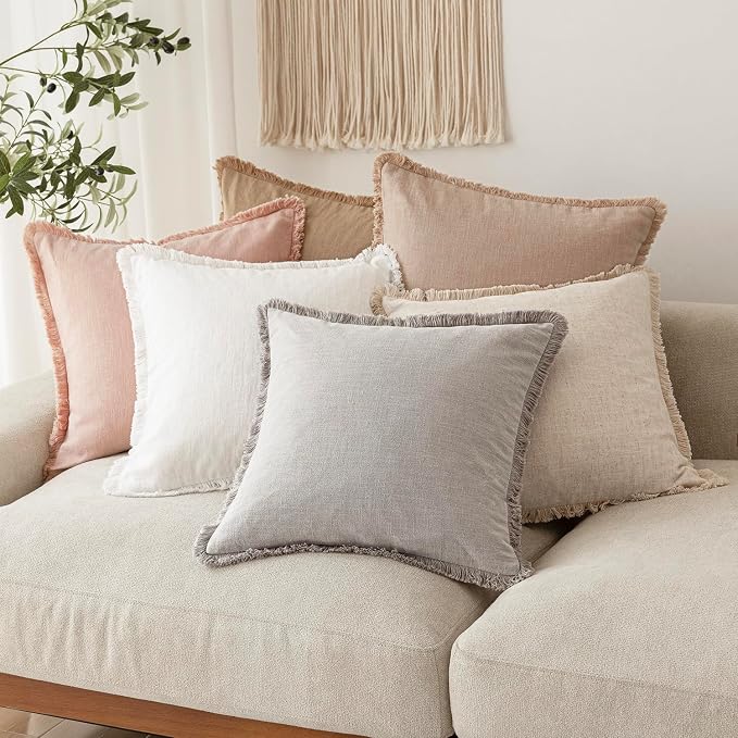 Foindtower Set of 2 Decorative Linen Fringe Lumbar Throw Pillow Covers Boho - Image 7