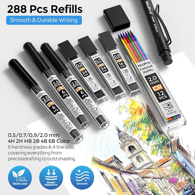 Nicpro 6PCS Weatherproof Mechanical Pencil Set, Sketching Drawing - Image 6