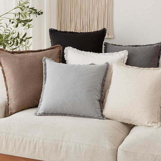 Foindtower Set of 2 Decorative Linen Fringe Throw Pillow Covers Cozy Farmhouse - Image 6
