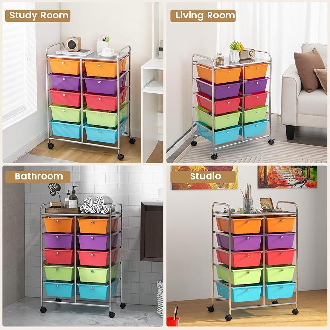 HAPPYGRILL 10-Drawer Rolling Storage Cart, Storage Organizer Cart - Image 7