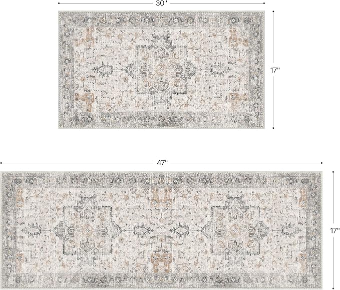 GENIMO Runner Rug 2PCs, Machine Washable Non Slip Vintage Hallway Runner Rug - Image 2