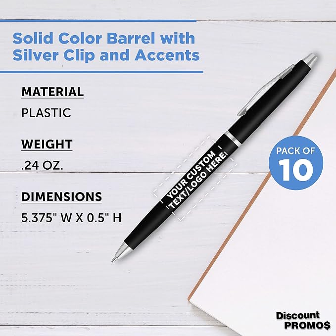 DISCOUNT PROMOS Custom Langham Ballpoint Pens Set of 10, Personalized Bulk Pack - Image 4