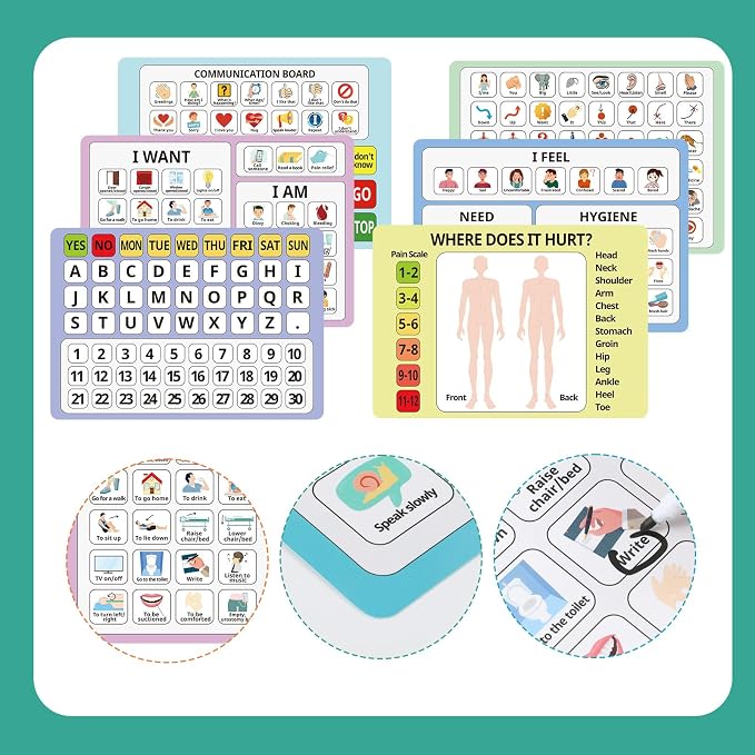 6 Pcs Communication Boards for Non Verbal Adults 11.81 x 8.27'' Colorful - Image 3