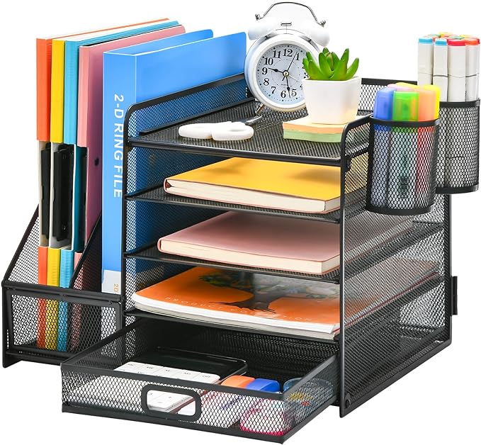 Marbrasse Desk Organizer with File Holder, 5-Tier Paper Letter Tray Organizer by Marbrasse