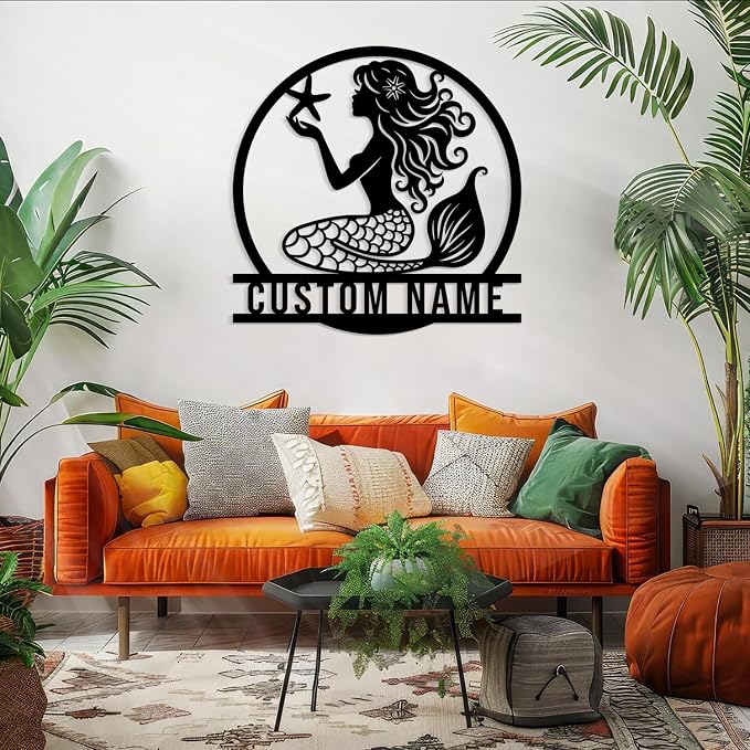 Custom Mermaid Metal Sign, Personalized Mermaid Name metal Signs, Mermaid Wall - Image 4