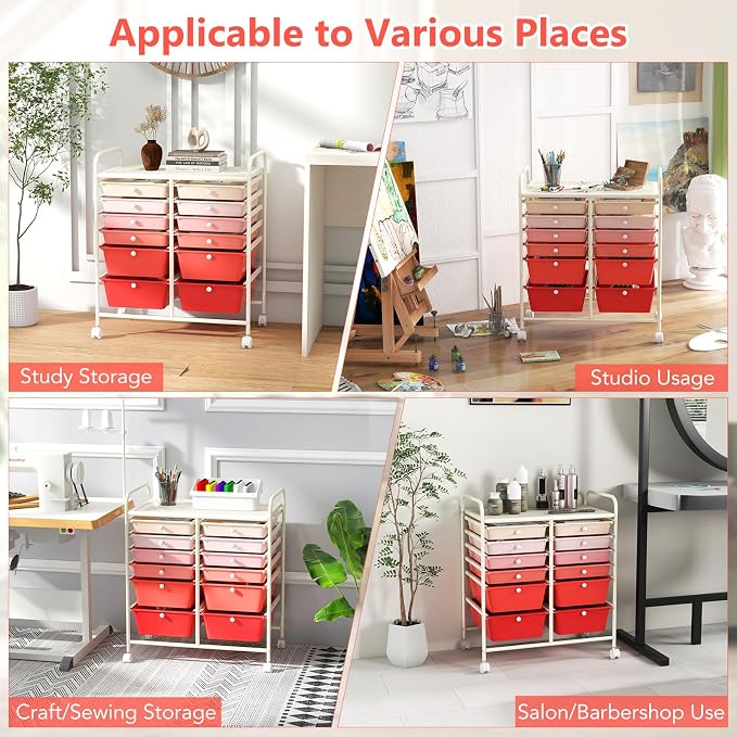 Happygrill 12-Drawer Rolling Storage Cart, Utility Cart - Image 7
