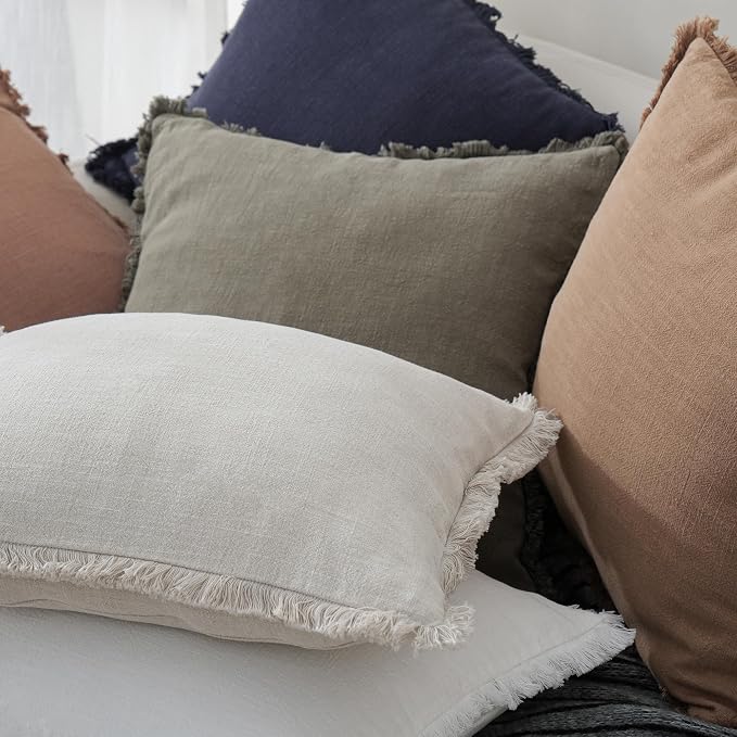 Foindtower Set of 2 Decorative Linen Fringe Throw Pillow Covers Cozy Boho - Image 6