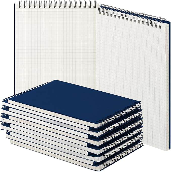 Engrowtic 6 Pack Graph Paper Spiral Notepad A5 Top Wirebound Notepad Grid by Engrowtic