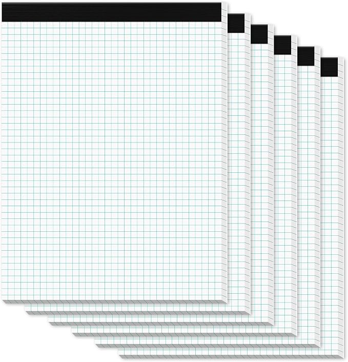 Zaviko Graph Paper Pads 8.5 x 11, 6 Pack, 4x4 Blue Quad Grid Paper Pad by Home