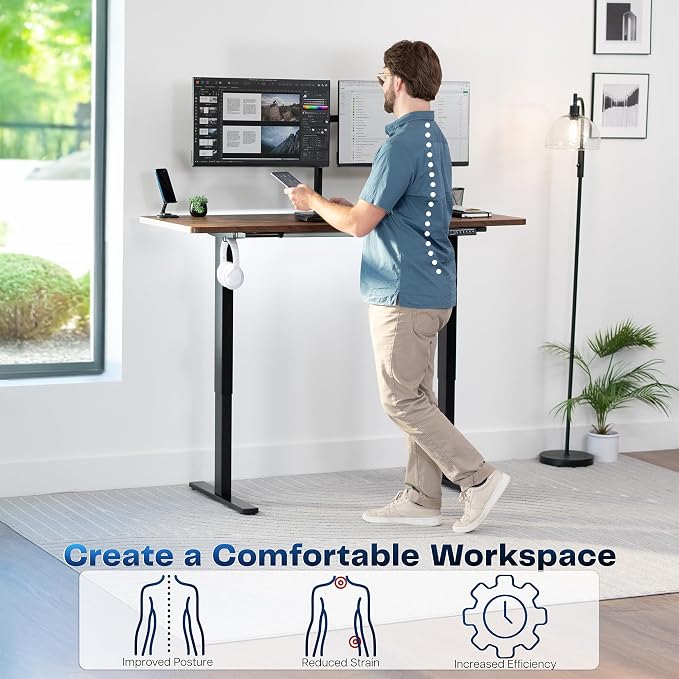 VIVO Electric 60 x 24 in Rustic Standing Desk, Memory Height Adjustment - Image 3