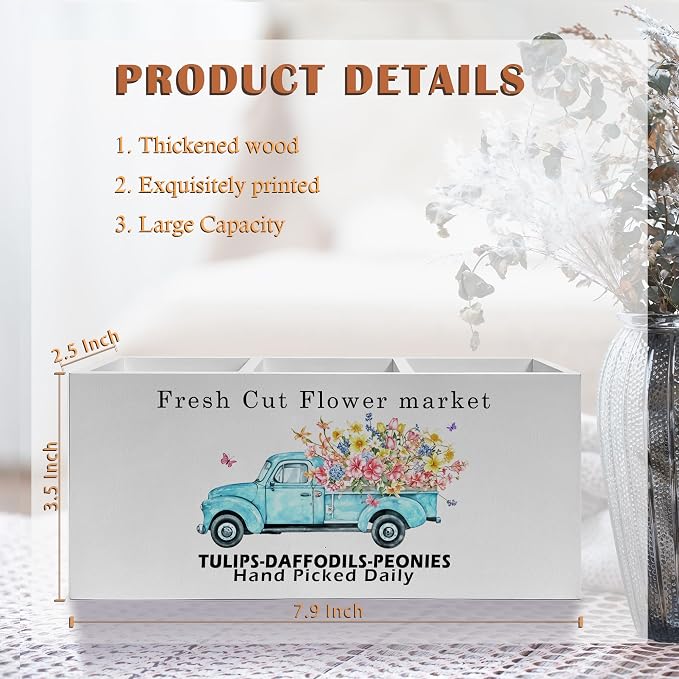Exqcom Rustic Farmhouse Floral Truck Pen Pencil Holder, Farmhouse Office Decor - Image 6