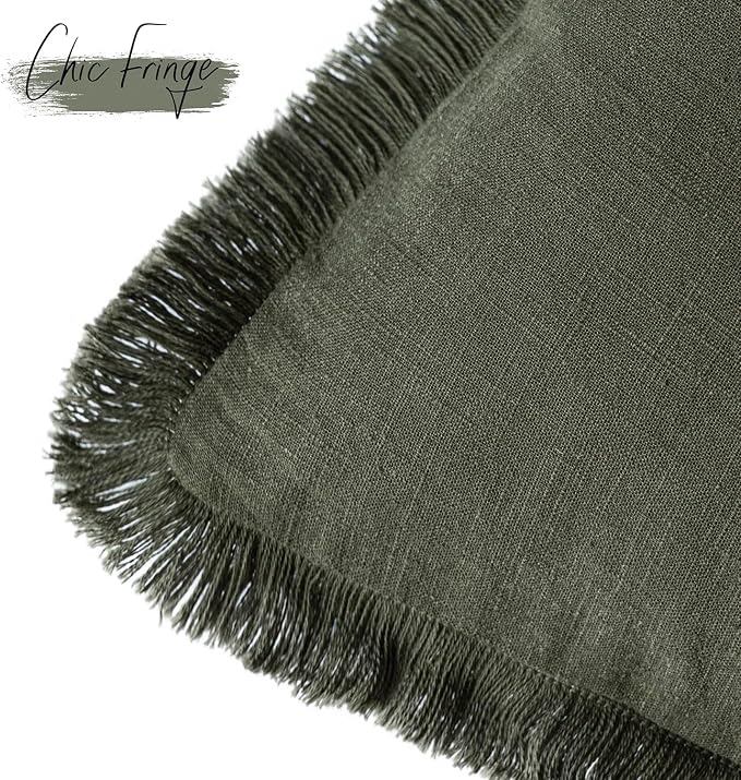 Foindtower Set of 2 Decorative Linen Fringe Throw Pillow Covers Cozy Farmhouse - Image 3