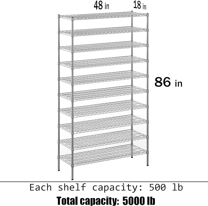 Regal Altair 18" Deep x 48" Wide x 86" Height Wire Shelving Kit | 10-Tier | NSF - Image 3
