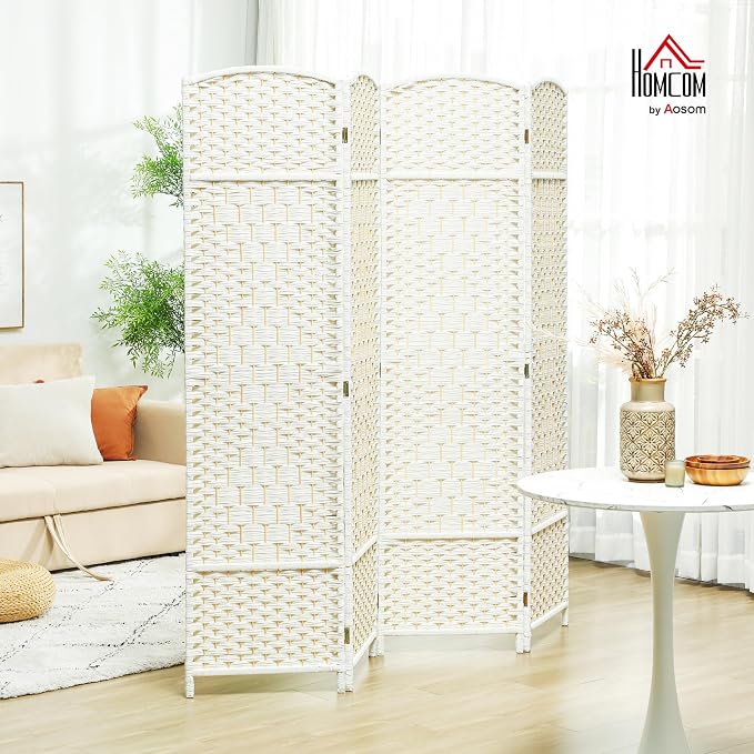 HOMCOM 4 Panel Room Divider, Hand-Woven Freestanding Wall Partition - Image 2