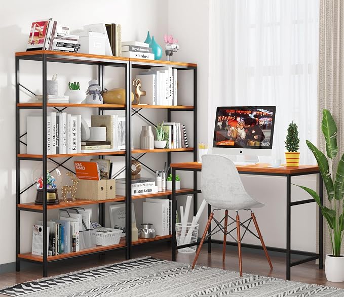 Himimi Industrial Bookshelf 5-Tier Set of 2, Bookcase 58" H Ladder Shelf - Image 2