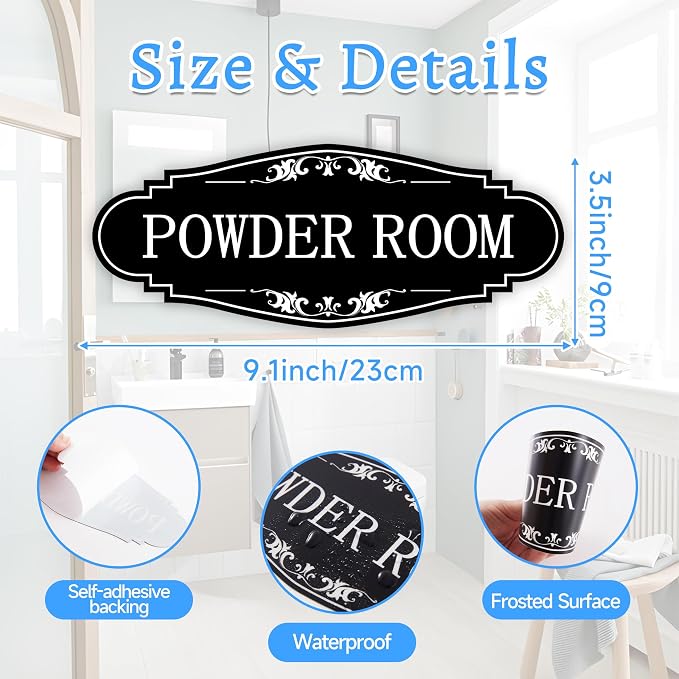Powder Room Sign Sticker for Business and Home，Self-adhesive Cute Powder Room - Image 2