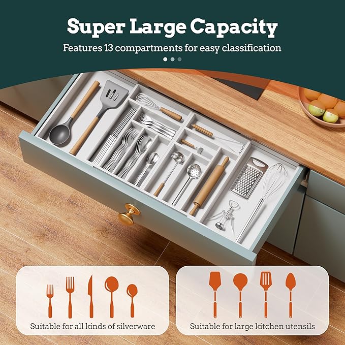 Silverware Organizer Large, Magnetic Connected Expandable 13 Slots Silverware - Image 2