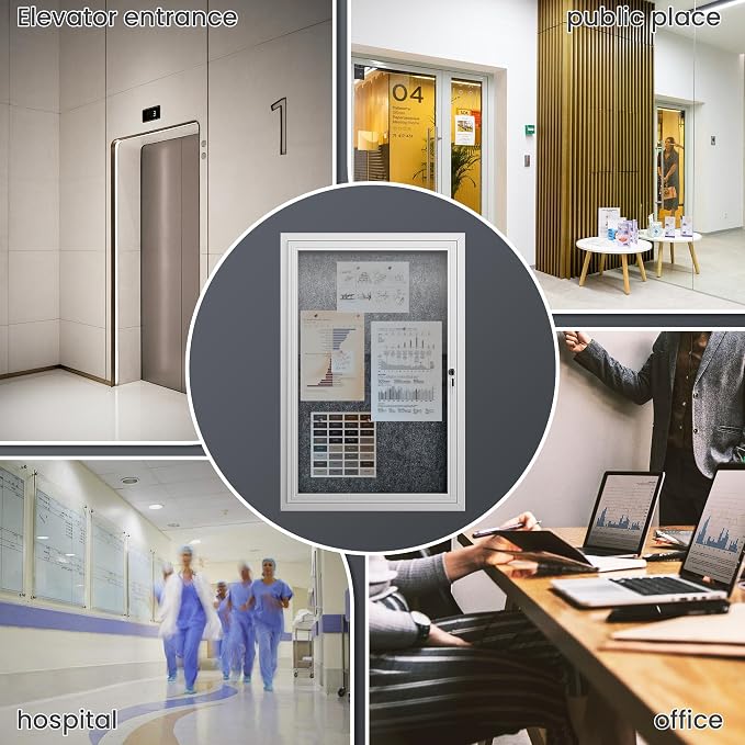 36"x24" Lockable Enclosed Bulletin Board, Outdoor Flet Weather-Resistant - Image 8