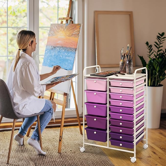 DORTALA 15-Drawer Rolling Storage Cart - Image 4