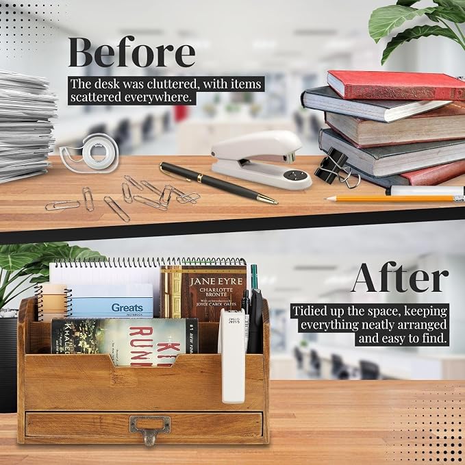 Flexzion 3 Tier Wooden Desk Organizer - Image 5