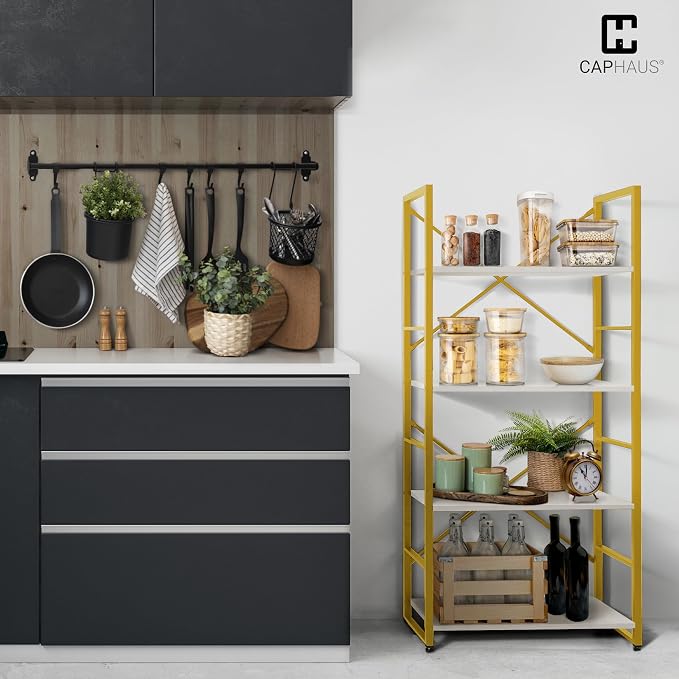 CAPHAUS 4 Tier Bookshelf, Bookcase Shelf Storage Organizer, Living Room - Image 4