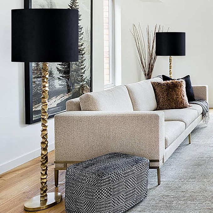 GO&SO Black Velvet Lamp Shades Set of 1 Large Drum Lampshades -16" Top x 16" - Image 7