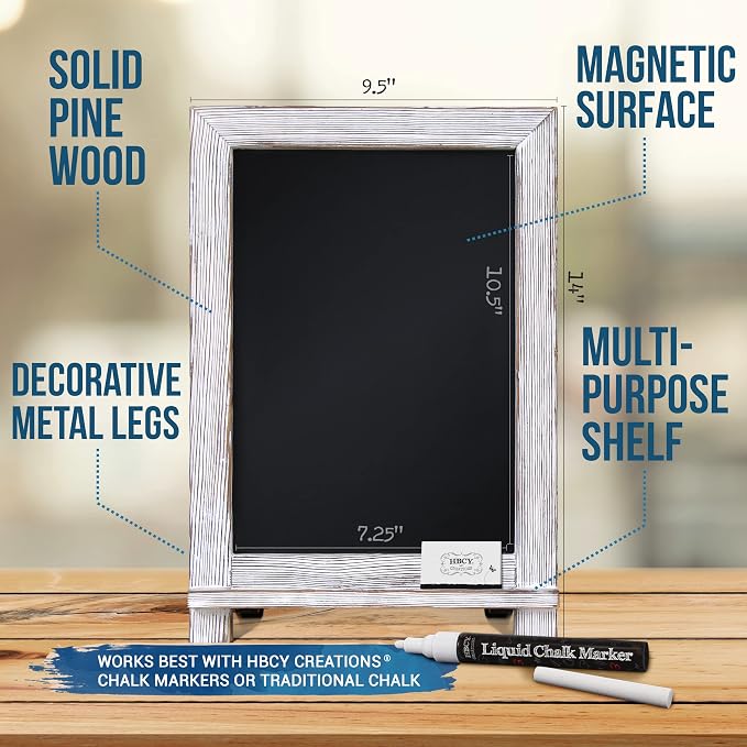 HBCY Creations Rustic Whitewash Tabletop Chalkboard Sign / Hanging Magnetic - Image 2