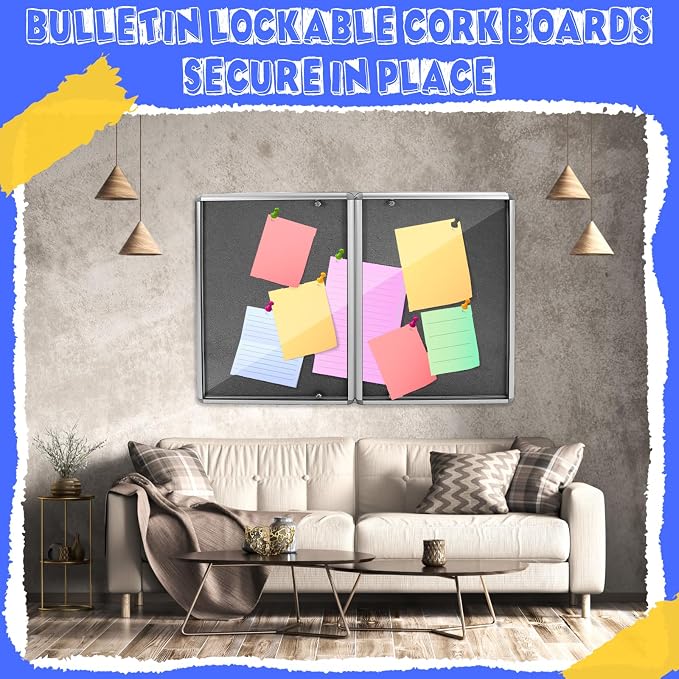 Enclosed Bulletin Board 48" x 36" Weather Resistant Lockable Notice Cork - Image 4