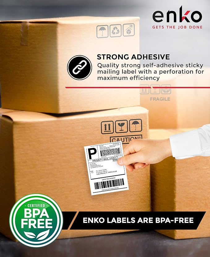 enKo 2 Stacks/4000 Labels 4" x 6" Fanfold Direct Thermal Label Compatible - Image 5