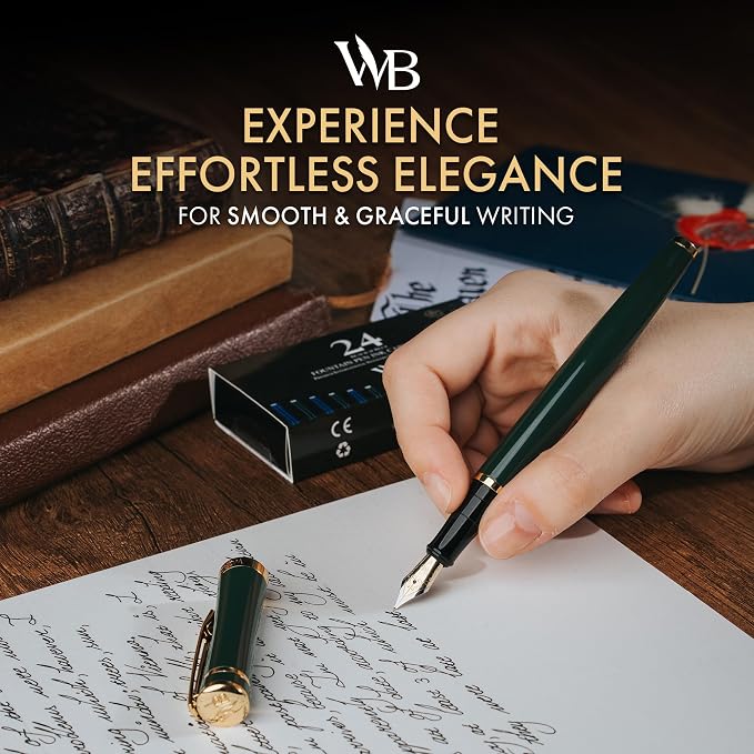 Wordsworth & Black Fountain Pen Set, 18K Gilded Fine Nib, Includes 24 Pack Ink - Image 2