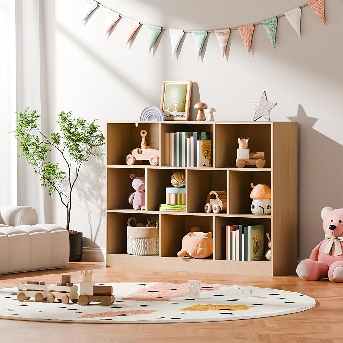 Cozy Castle Oak Bookshelf, 3-Tier Open Shelf Bookcase, 10 Cube Storage Organizer - Image 7
