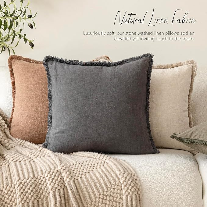 Foindtower Set of 2 Decorative Linen Fringe Throw Pillow Covers Cozy Boho - Image 5