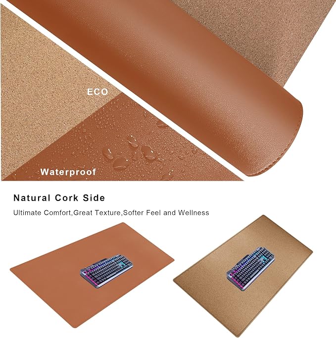 Mydours Cork & PU Leather Desk Mat, Dual-Sided Portable Desk Pad Blotter - Image 3