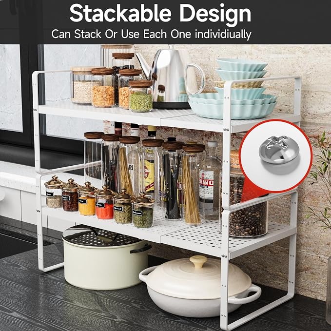 jkxoo 2Pack Expandable Cabinet Countertop Shelves 16.5-27’’L, Adjustable Metal - Image 5