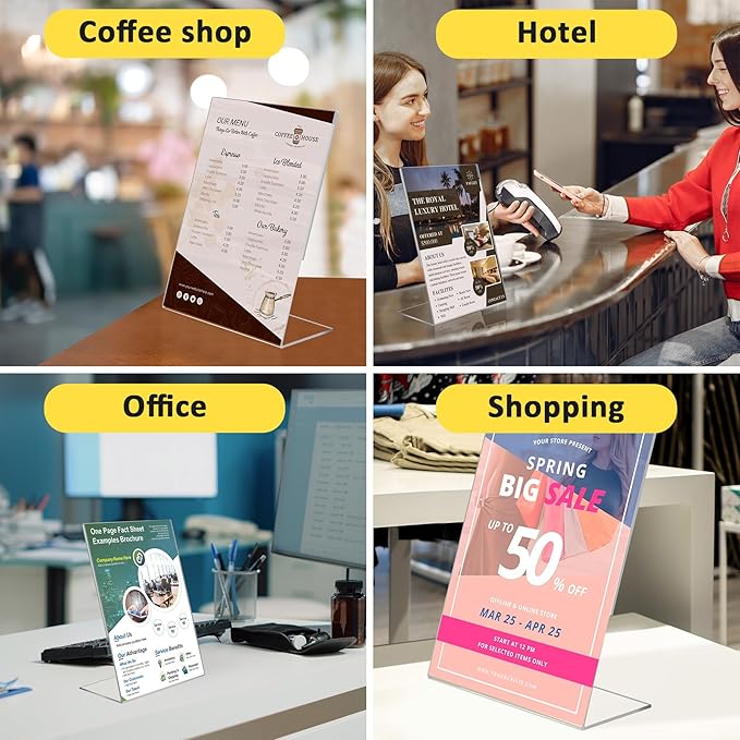 Argvey 4 Pack Acrylic Sign Holder 8.5x11, Desktop Papers Menus Frame Flyer - Image 6