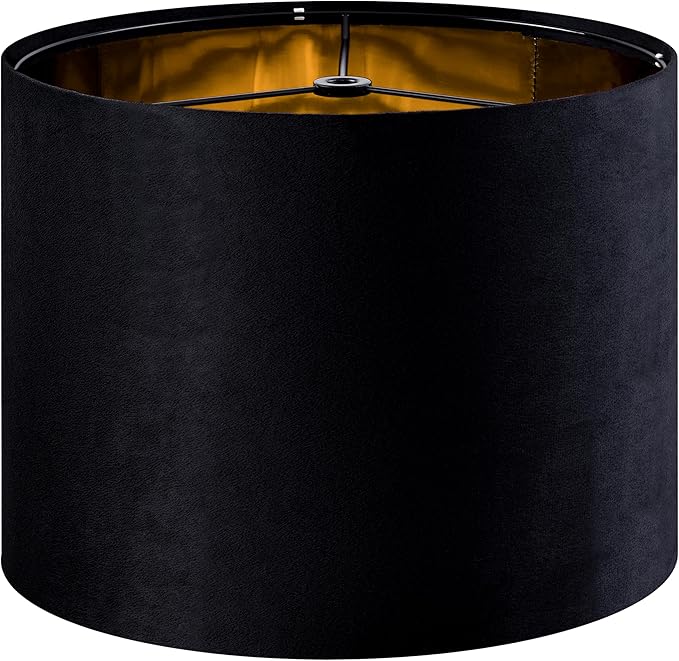 GO&SO Black Velvet Lamp Shades Set of 1 Large Drum Lampshades -16" Top x 16" by GOSO