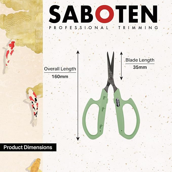 Saboten Stainless Steel Straight Blade Trimming Scissors Green PT-12 160mm - Image 2