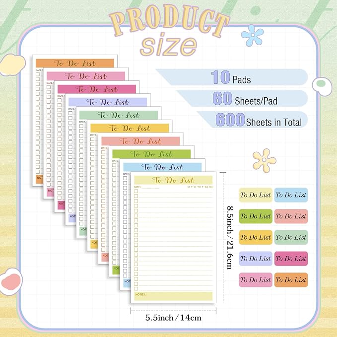 Censen 10 Packs To Do List Notepads, Simple Daily Reminder Checklist Planner - Image 2