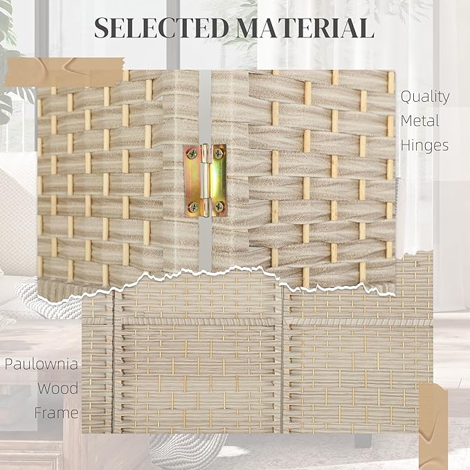 HOMCOM 4 Panel Room Divider, Hand-Woven Freestanding Wall Partition - Image 5