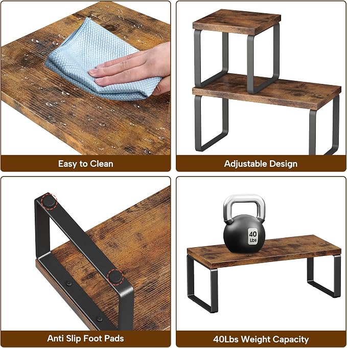 2 Sets Wooden Desktop Organizer Shelf, 2-Tier Adjustable Freestanding Bookshelf - Image 7