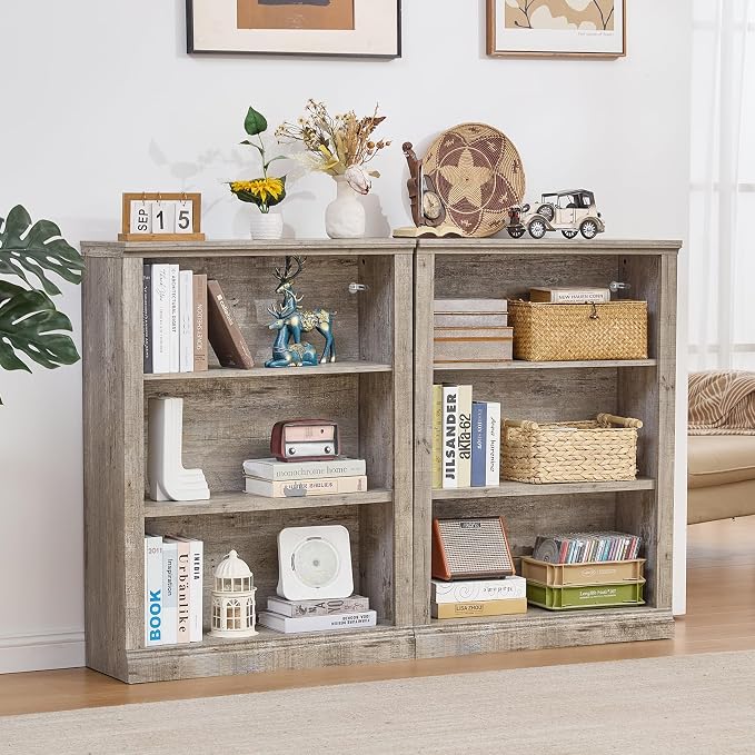 RWYHG 43" Grey Tall Bookshelf Set of 3, 3-Tier Thick Wooden Book Shelf - Image 8