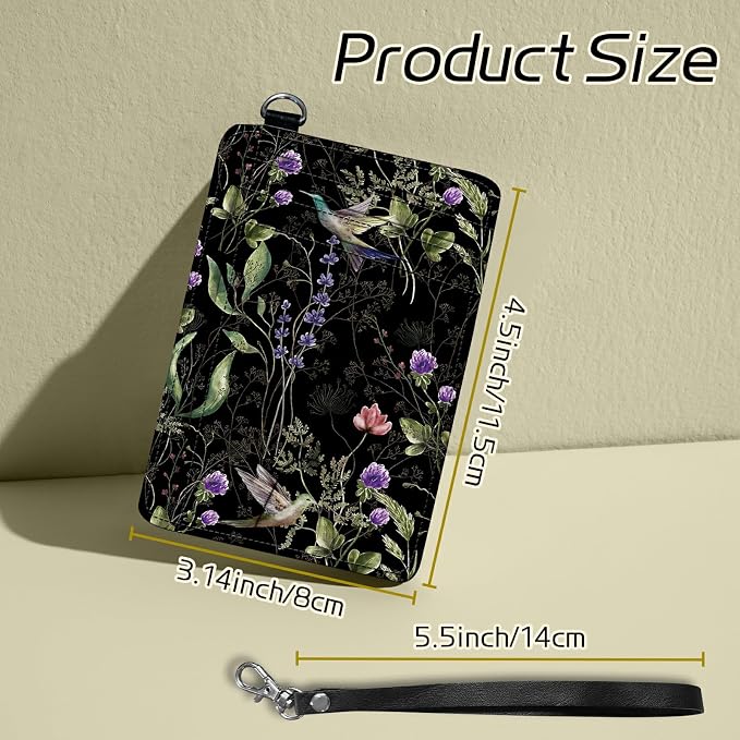 BWEGRHE Small Travel Wallets, Wild Flower Hummingbird Slim Minimalist Front - Image 2