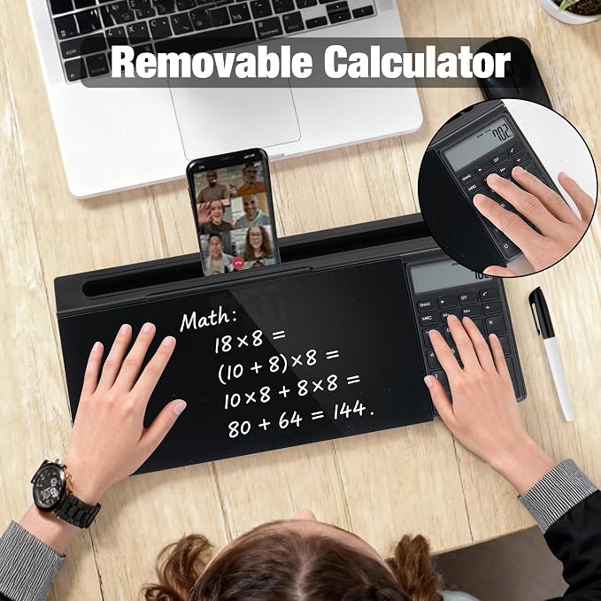 Glass Desktop Whiteboard with Calculator & Storage, Desk Dry Erase Note Memo - Image 3