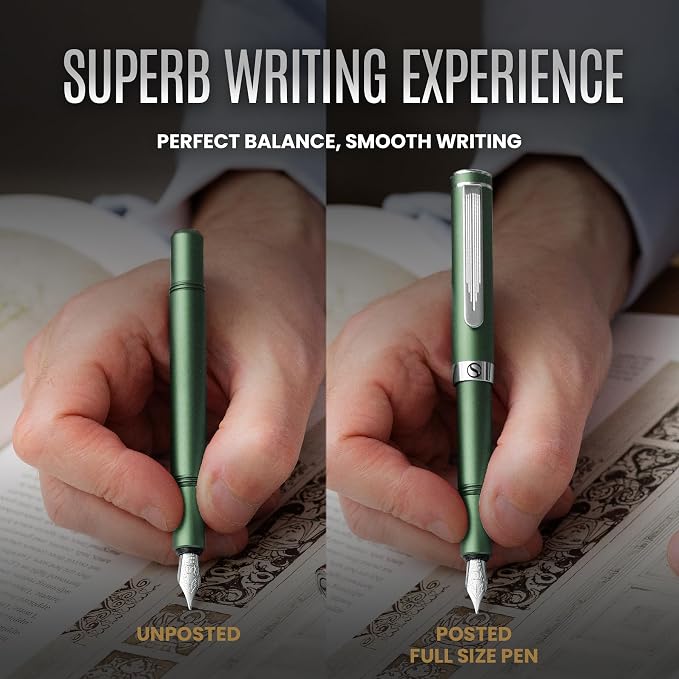 Scriveiner Personalized Luxury EDC Fountain Pen, Stunning Matt Green Pocket Pen - Image 5