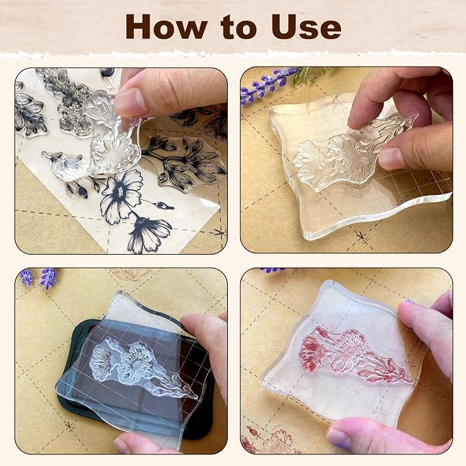 UCEC 4 Sheets Clear Stamps Set for Card Making, Vintage Plants Flowers Rubber - Image 5