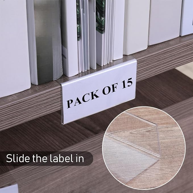 Containlol 15 Pieces Moveable Shelf Label Holders Clear Shelves Tags Moveable - Image 4