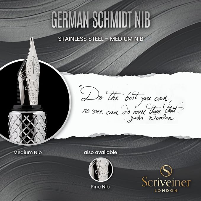 Scriveiner Silver Chrome Fountain Pen, Award Winning Luxury Pen, Heavy Pocket - Image 5